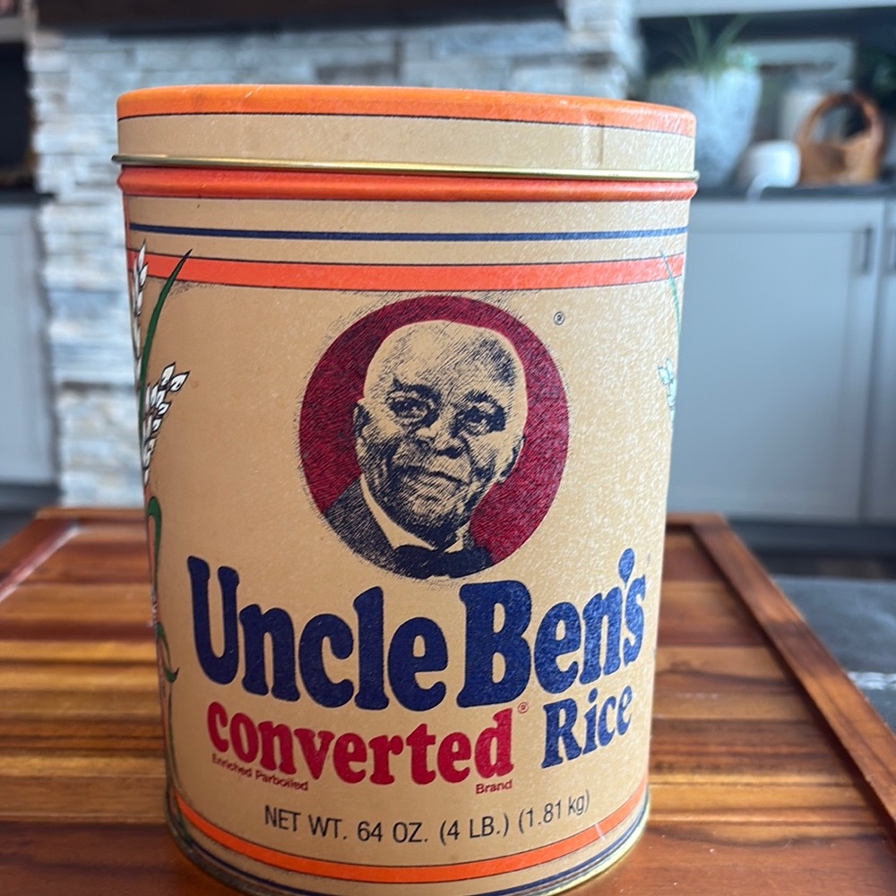Vintage 1985 Uncle Ben's Converted Rice 64 Oz Advertising Tin: Reproduction